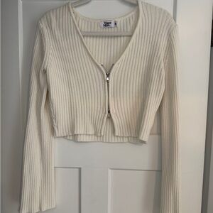 Tiger Mist Cream Ribbed Zip-Up Sweater